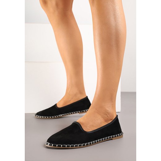 Czarne Espadryle Balerinki z Ozdobnymi Przeszyciami Firavione ze sklepu born2be.pl w kategorii Espadryle damskie - zdjęcie 181972926