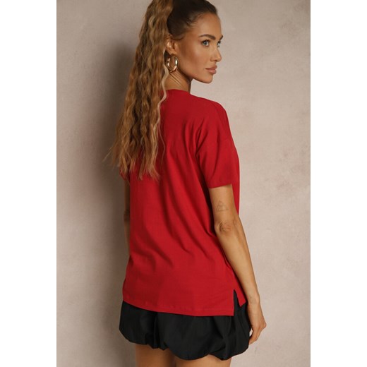 Bordowy Bawełniany T-shirt o Kroju Oversize Zilona Renee L promocyjna cena renee.pl