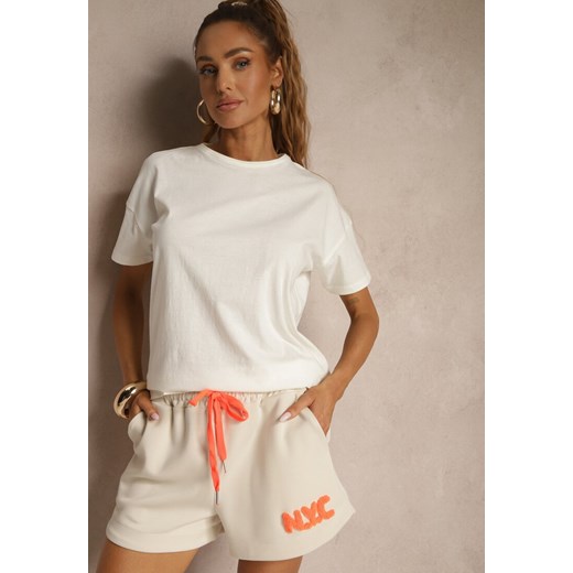 Beżowy Bawełniany T-shirt o Kroju Oversize Zilona ze sklepu renee.pl w kategorii Bluzki damskie - zdjęcie 181973717