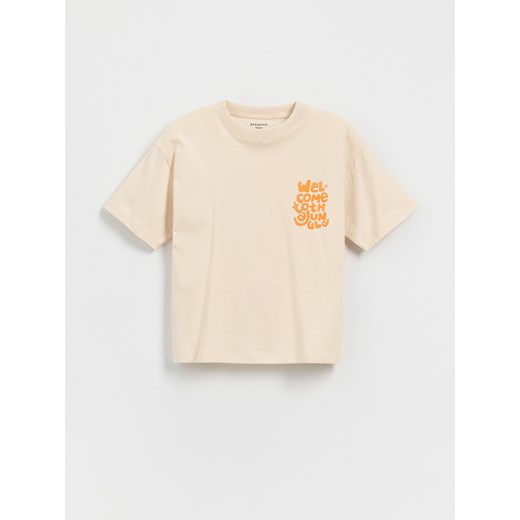 Reserved - T-shirt z nadrukiem - kremowy ze sklepu Reserved w kategorii T-shirty chłopięce - zdjęcie 181973937