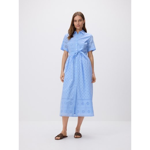 Reserved - Koszulowa sukienka z ażurowym wzorem - jasnoniebieski Reserved XS Reserved