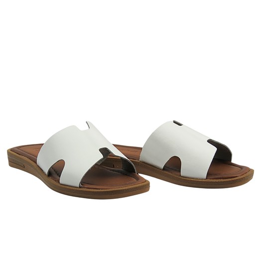 Skórzane klapki damskie białe Cambell 25-64013 ze sklepu ulubioneobuwie w kategorii Klapki damskie - zdjęcie 181976058