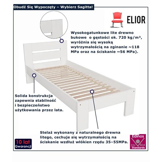 Pojedyncze łóżko w kolorze białym 90x200 Hylo Elior One Size Edinos.pl