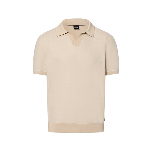 BOSS Męska koszulka polo - Jianluca Mężczyźni Bawełna beżowy wypukły wzór tkaniny ze sklepu vangraaf w kategorii T-shirty męskie - zdjęcie 181981085
