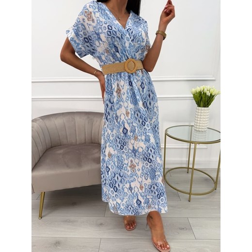 Niebiesko-Kremowa Sukienka z Paskiem Modnakiecka.pl 44 ModnaKiecka.pl