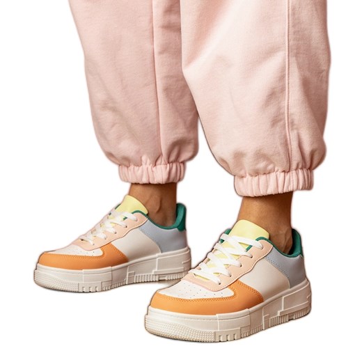 Pomarańczowe sneakersy sportowe na platfotmie ze sklepu ButyModne.pl w kategorii Buty sportowe damskie - zdjęcie 181984787