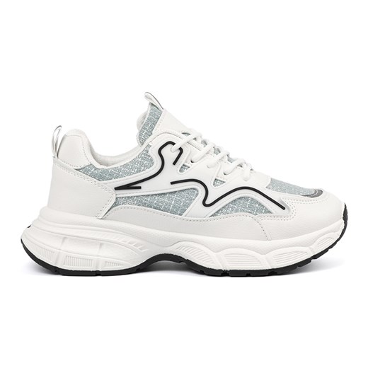 Shelvt Biało zielone sneakersy z ozdobnymi wstawkami białe ze sklepu ButyModne.pl w kategorii Buty sportowe damskie - zdjęcie 181985156