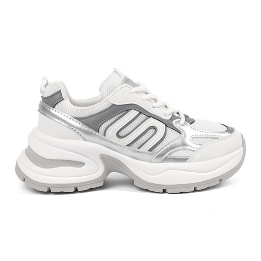 Białe damskie sneakersy ze srebrnymi wstawkami ze sklepu ButyModne.pl w kategorii Buty sportowe damskie - zdjęcie 181985158