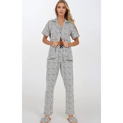 Rozpinana piżama damska About Style Long, Kolor beżowy-wzór, Rozmiar XL, Momenti per me ze sklepu Intymna w kategorii Piżamy damskie - zdjęcie 181987046