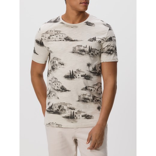 Reserved - T-shirt regular z nadrukiem allover - beżowy Reserved 3XL Reserved
