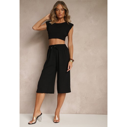Czarne Spodnie Kuloty z Bawełną High Waist Azetia ze sklepu renee.pl w kategorii Spodnie damskie - zdjęcie 181992846