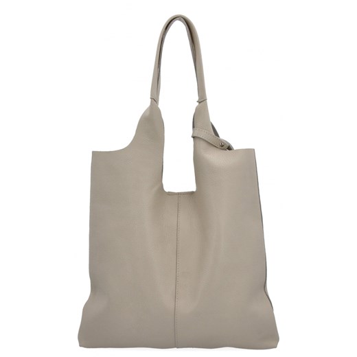 Włoska Torebka Skórzana Shopper Bag z Kosmetyczką 165 Beżowa ze sklepu PaniTorbalska w kategorii Torby Shopper bag - zdjęcie 181995056