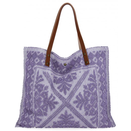 Włoska Torebka Shopper bag w Modne Wzory 5887 Jasno Fioletowa ze sklepu PaniTorbalska w kategorii Torby Shopper bag - zdjęcie 181995057