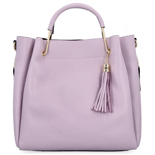 Elegancka Torebka Skórzana Włoski Kuferek z Kosmetyczką 5702 Jasno Fioletowa ze sklepu PaniTorbalska w kategorii Torby Shopper bag - zdjęcie 181995116