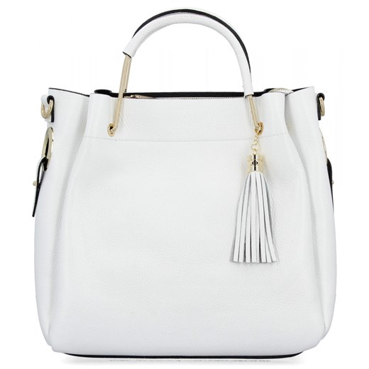 Elegancka Torebka Skórzana Włoski Kuferek z Kosmetyczką 5702 Biała ze sklepu PaniTorbalska w kategorii Torby Shopper bag - zdjęcie 181995147