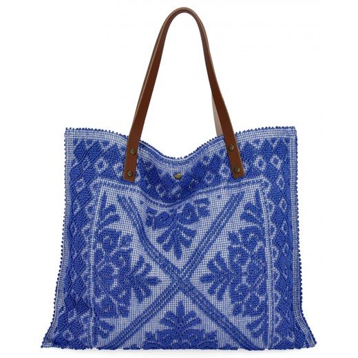 Włoska Torebka Shopper bag w Modne Wzory 5887 Kobaltowa ze sklepu PaniTorbalska w kategorii Torby Shopper bag - zdjęcie 181995216