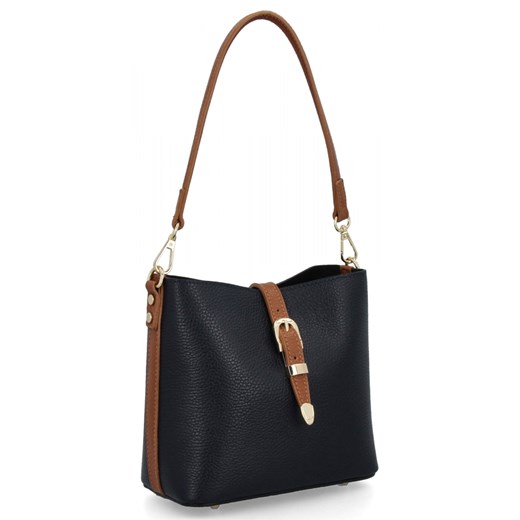Elegancka Torebka Skórzana Listonoszka 3 Komory 573 Granatowa/Ruda ze sklepu PaniTorbalska w kategorii Torby Shopper bag - zdjęcie 181995239