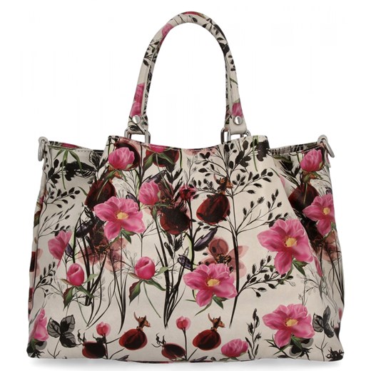 Modna Torebka Skórzana Kuferek w Kwiaty 515-F Różowa/Bordowa ze sklepu PaniTorbalska w kategorii Torby Shopper bag - zdjęcie 181995369