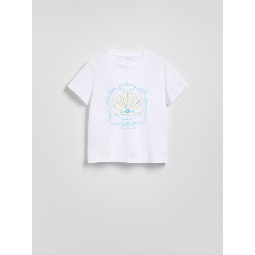 Reserved - T-shirt z ozdobnym nadrukiem - biały ze sklepu Reserved w kategorii Bluzki damskie - zdjęcie 181995647