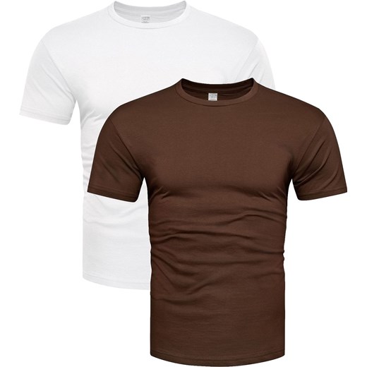 2-pak koszulek bawełnianych premium biały i brązowy Recea ze sklepu Recea.pl w kategorii T-shirty męskie - zdjęcie 181996838