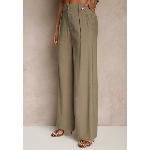 Zielony Wiskozowy Komplet o Garniturowym Kroju Kamizelka i Spodnie Soreya Renee S wyprzedaż renee.pl