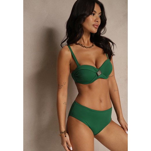 Ciemnozielone Bikini Biustonosz Ozdobiony Geometryczną Aplikacją i Majtki Figi Kinrina ze sklepu renee.pl w kategorii Stroje kąpielowe - zdjęcie 181999008