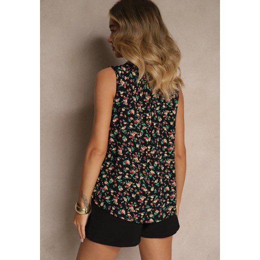 Granatowa Wiskozowa Koszula w Kwiaty bez Rękawów Sarionna Renee M renee.pl