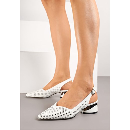 Białe Sandały Ażurowe na Słupku Slingback ze Skórzaną Wkładką Milionessa Renee 38 promocyjna cena renee.pl