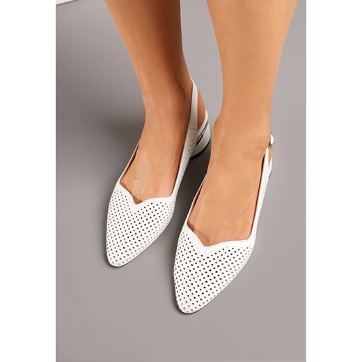 Białe Sandały Ażurowe na Słupku Slingback ze Skórzaną Wkładką Milionessa Renee 40 renee.pl okazja