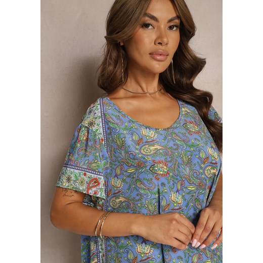 Niebieska Rozkloszowana Sukienka z Wiskozy w Kwiaty Rivanira Renee ONE SIZE renee.pl