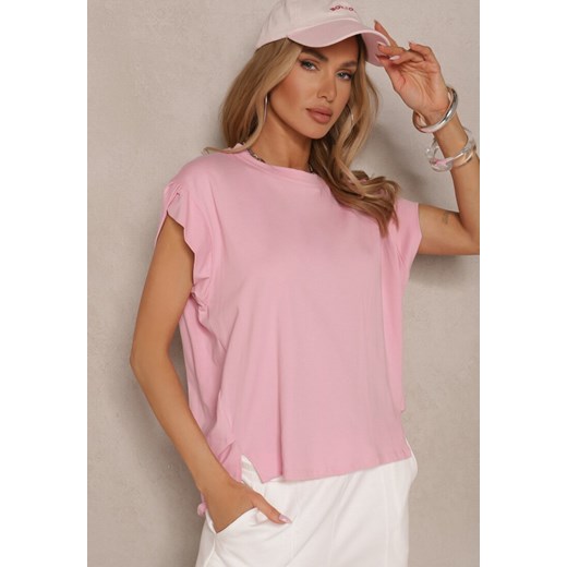 Różowy Bawełniany T-shirt z Rozcięciami przy Rękawach Katilana Renee ONE SIZE renee.pl promocyjna cena