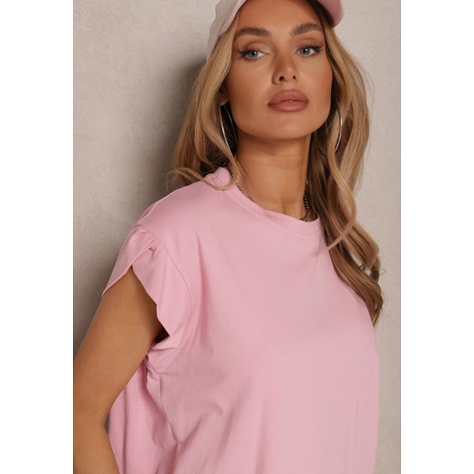 Różowy Bawełniany T-shirt z Rozcięciami przy Rękawach Katilana Renee ONE SIZE okazja renee.pl