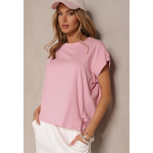 Różowy Bawełniany T-shirt z Rozcięciami przy Rękawach Katilana Renee ONE SIZE wyprzedaż renee.pl