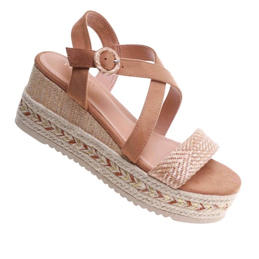 Karmelowe damskie sandały na platformie /G12-1 17680 G345/ ze sklepu Pantofelek24.pl w kategorii Espadryle damskie - zdjęcie 182001556