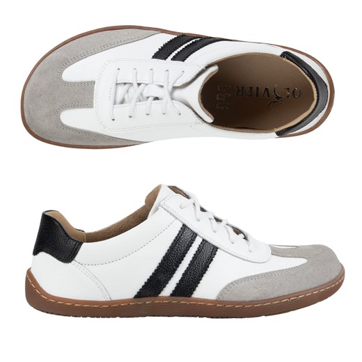 Buty BAREFOOT damskie skórzane minimalistyczne 1287 białe z czarnym sneakersy ze sklepu butyolivier w kategorii Półbuty damskie - zdjęcie 182003569