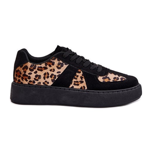Sneakersy Damskie Z Panterką Na Platformie Czarne ze sklepu ButyModne.pl w kategorii Buty sportowe damskie - zdjęcie 182004269