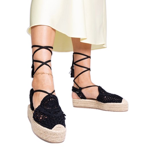 Czarne sandały espadryle plecione ze sklepu ButyModne.pl w kategorii Espadryle damskie - zdjęcie 182004367