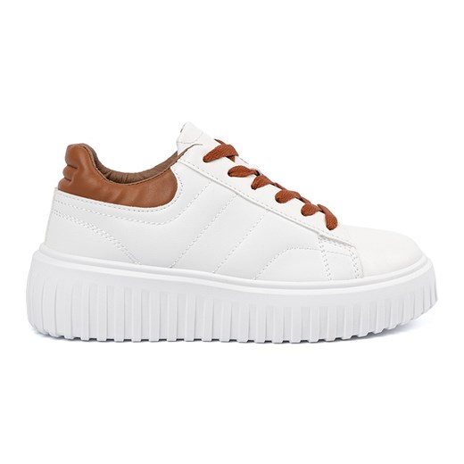 Shelvt Białe damskie sneakersy brązowymi wstawkami ze sklepu ButyModne.pl w kategorii Buty sportowe damskie - zdjęcie 182004546