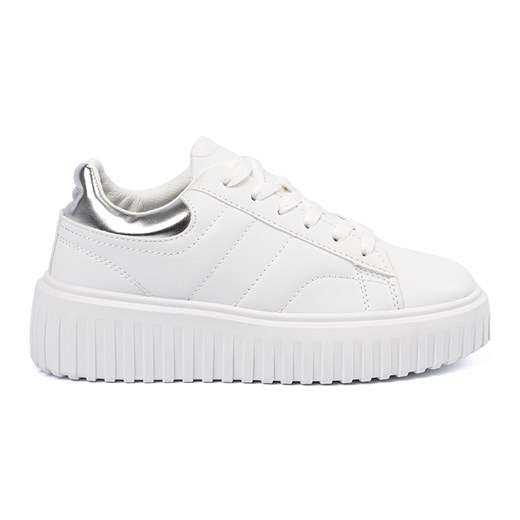 Shelvt Białe damskie sneakersy ze srebrnymi wstawkami ze sklepu ButyModne.pl w kategorii Buty sportowe damskie - zdjęcie 182004547