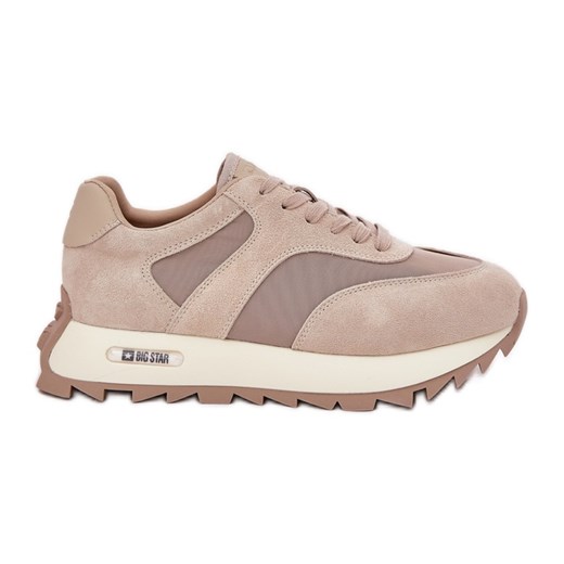 Zamszowe Sneakersy Na Platformie Damskie Big Star RR274897 HI-POLY System Beżowe beżowy ze sklepu ButyModne.pl w kategorii Buty sportowe damskie - zdjęcie 182004577