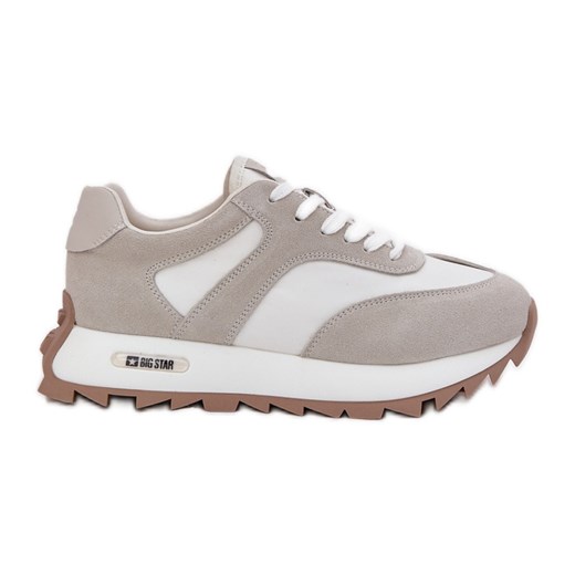Zamszowe Sneakersy Na Platformie Damskie Big Star RR274896 HI-POLY System Biało-Szare białe ze sklepu ButyModne.pl w kategorii Buty sportowe damskie - zdjęcie 182004578