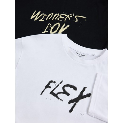 Reserved - Bawełniany t-shirt z napisem - złamana biel Reserved 146 (10 lat) Reserved