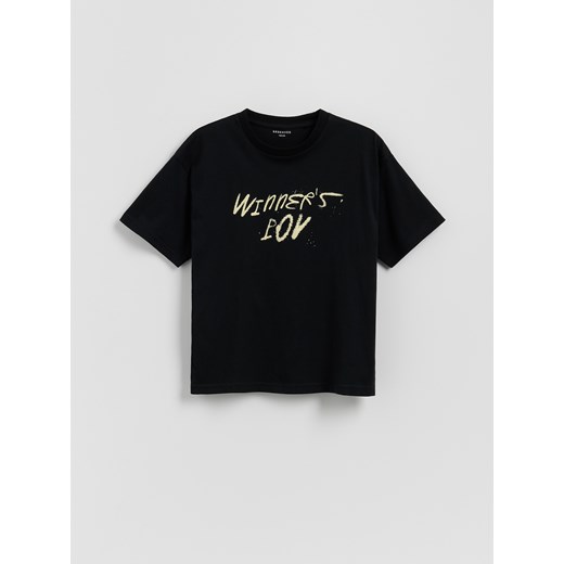 Reserved - Bawełniany t-shirt z napisem - czarny ze sklepu Reserved w kategorii T-shirty chłopięce - zdjęcie 182012066
