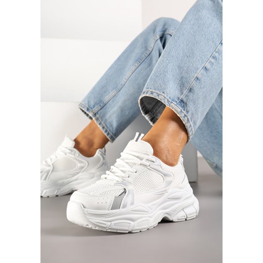 Białe Sneakersy Vices na Grubej Podeszwie z Tłoczeniami Nativine ze sklepu born2be.pl w kategorii Buty sportowe damskie - zdjęcie 182013488