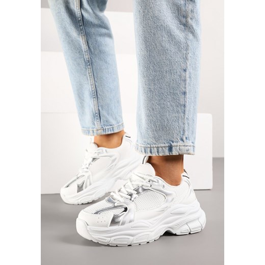 Biało-Srebrne Sneakersy Vices na Grubej Podeszwie z Tłoczeniami Nativine ze sklepu born2be.pl w kategorii Buty sportowe damskie - zdjęcie 182013506