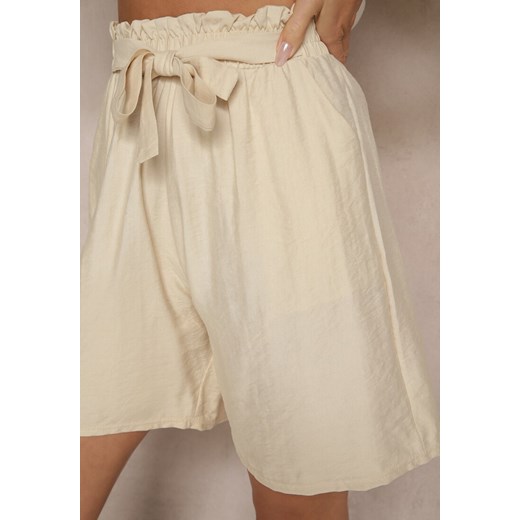 Beżowe Szorty z Wiskozy High Waist Ozdobione Paskiem Lumilirae Renee L renee.pl okazja