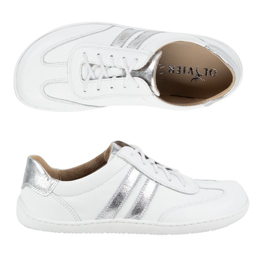 Buty BAREFOOT damskie skórzane minimalistyczne 1287 białe ze srebrnym sneakersy ze sklepu butyolivier w kategorii Półbuty damskie - zdjęcie 182018325