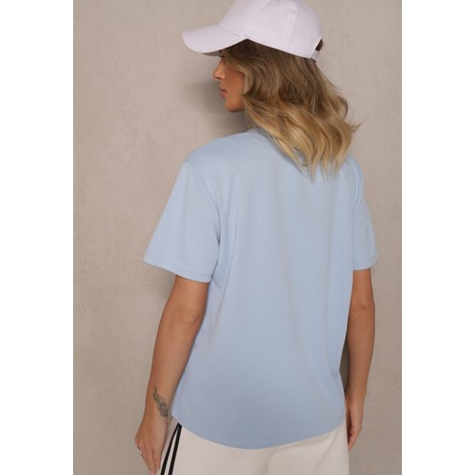 Jasnoniebieski T-shirt Zdobiony Napisem z Brokatem Tezilea Renee L okazja renee.pl
