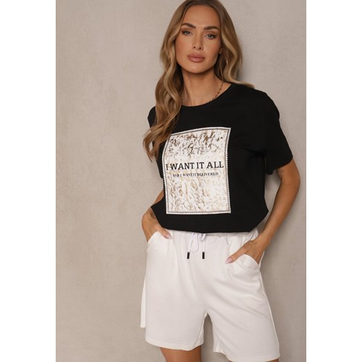 Czarny T-shirt z Bawełny z Nadrukiem Tellanis ze sklepu renee.pl w kategorii Bluzki damskie - zdjęcie 182020418
