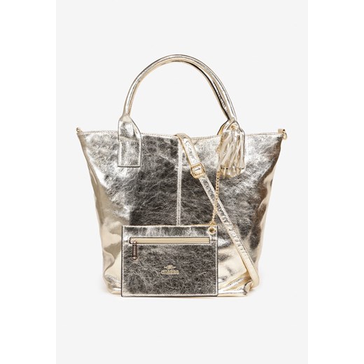 Złota Torebka Shopperka z Bawełną Ozdobiona Połyskiem Acredde ze sklepu renee.pl w kategorii Torby Shopper bag - zdjęcie 182020459